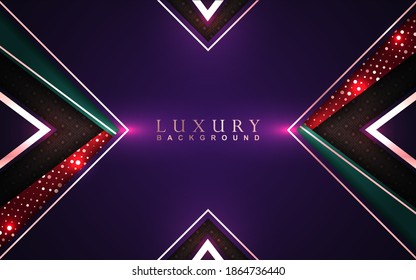 Luxury geometric background design purple gold element decoration. Elegant paper art shape vector layout premium template for use cover magazine, poster, flyer, invitation, product packaging, web