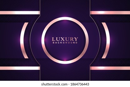 Luxury geometric background design purple gold element decoration. Elegant paper art shape vector layout premium template for use cover magazine, poster, flyer, invitation, product packaging, web