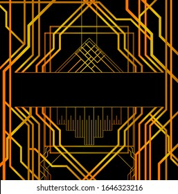 Luxury geometric background with space for text. Vector illustrated vintage wedding invitation, greeting card in art deco.