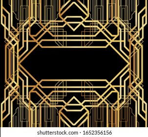 Luxury geometric background with space for text. Vector illustrated vintage wedding invitation, greeting card in art deco.