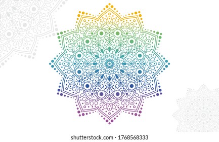 Luxury geometric circle gradient mandala background. Design for any card, birthday, other holiday, kaleidoscope, yoga, india, folk, arabic. Indian pattern.
