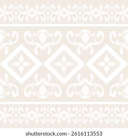 Luxury Geometric Fleur de lis combine with crystal white scroll ornament detailed florals wine bud to be a pattern of nature seamless design for border stripe needlecraft Whitework embroidery apparel 