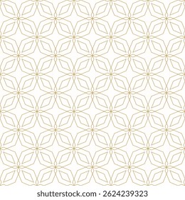 Luxury geometric floral seamless pattern interconnected golden star-like shapes repeat tile on white background. Vector illustration.