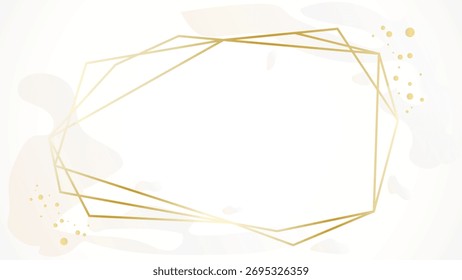 Vector geométrico de lujo del fondo del marco del oro con el chapoteo abstracto de la acuarela y el tono beige suave para el diseño elegante de la Plantilla del Anuncio, de la boda, o de la invitación.