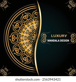 Luxury geometric gold gradient dark green mandala background
