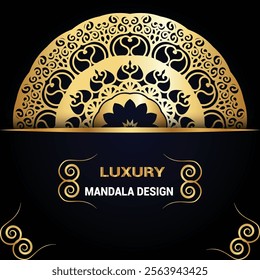 Luxury geometric gold gradient dark green mandala background