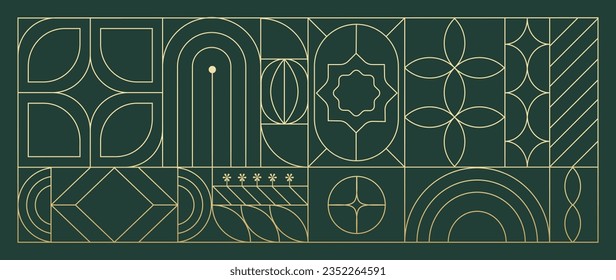 Luxury geometric gold line art and art deco background vector. Abstract geometric frame and elegant art nouveau with delicate. Illustration design for invitation, banner, vip, interior, decoration.