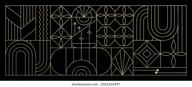 Luxury geometric gold line art and art deco background vector. Abstract geometric frame and elegant art nouveau with delicate. Illustration design for invitation, banner, vip, interior, decoration.