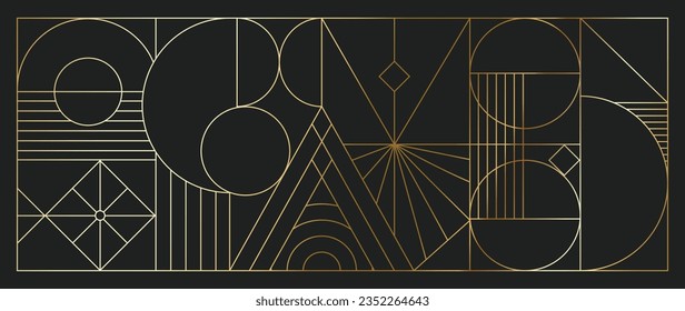 Luxury geometric gold line art and art deco background vector. Abstract geometric frame and elegant art nouveau with delicate. Illustration design for invitation, banner, vip, interior, decoration.