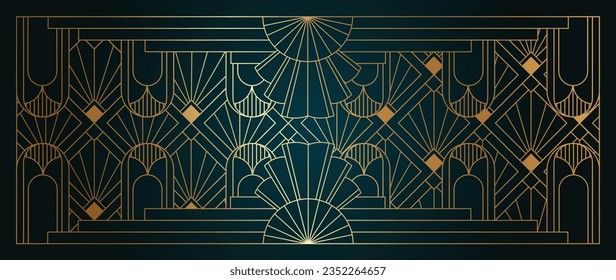 Luxury geometric gold line art and art deco background vector. Abstract geometric frame and elegant art nouveau with delicate. Illustration design for invitation, banner, vip, interior, decoration.