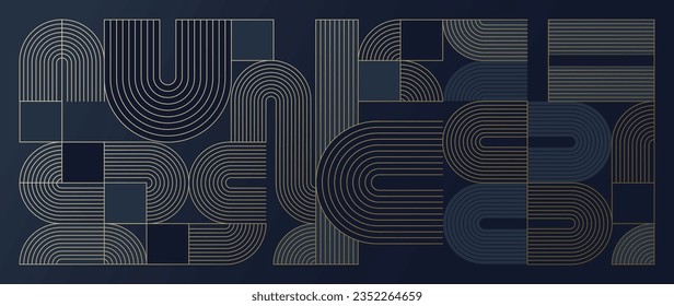 Arte geométrico de lujo de línea dorada y vector art deco fondo. Marco geométrico abstracto y nouveau artístico elegante con delicadeza. Ilustración de diseño para invitación, banner, vip, interior, decoración.