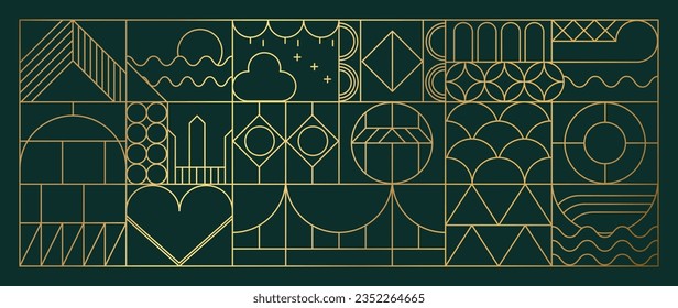 Luxury geometric gold line art and art deco background vector. Abstract geometric frame and elegant art nouveau with delicate. Illustration design for invitation, banner, vip, interior, decoration.