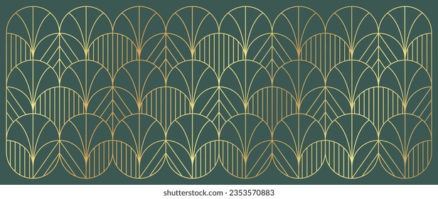 Luxury geometric gold line art and art deco background vector. Abstract geometric frame and elegant art nouveau with delicate. Illustration design for invitation, banner, vip, interior, decoration.