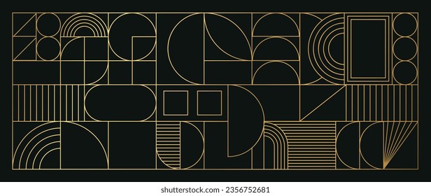 Luxury geometric gold line art and art deco background vector. Abstract geometric frame and elegant art nouveau with delicate. Illustration design for invitation, banner, vip, interior, decoration.