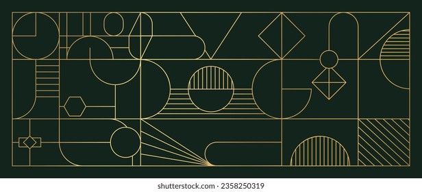 Luxury geometric gold line art and art deco background vector. Abstract geometric frame and elegant art nouveau with delicate. Illustration design for invitation, banner, vip, interior, decoration.