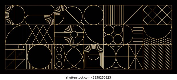 Luxury geometric gold line art and art deco background vector. Abstract geometric frame and elegant art nouveau with delicate. Illustration design for invitation, banner, vip, interior, decoration.