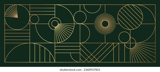 Luxury geometric gold line art and art deco background vector. Abstract geometric frame and elegant art nouveau with delicate. Illustration design for invitation, banner, vip, interior, decoration.