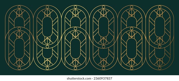 Arte geométrico de lujo de línea dorada y vector art deco fondo. Marco geométrico abstracto y nouveau artístico elegante con delicadeza. Ilustración de diseño para invitación, banner, vip, interior, decoración.