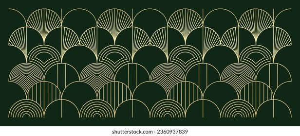 Arte geométrico de lujo de línea dorada y vector art deco fondo. Marco geométrico abstracto y nouveau artístico elegante con delicadeza. Ilustración de diseño para invitación, banner, vip, interior, decoración.