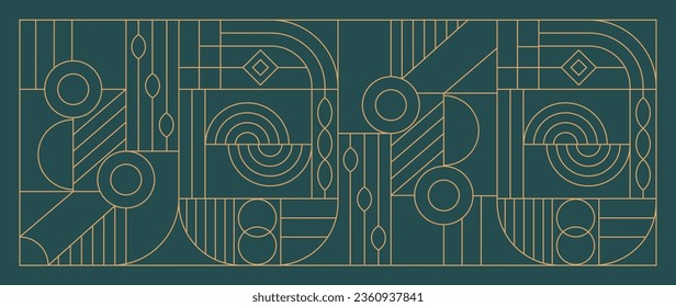 Luxury geometric gold line art and art deco background vector. Abstract geometric frame and elegant art nouveau with delicate. Illustration design for invitation, banner, vip, interior, decoration.