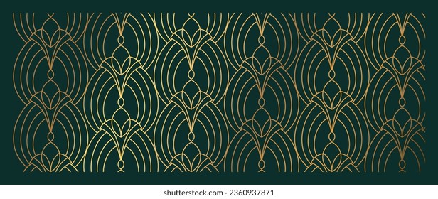 Luxury geometric gold line art and art deco background vector. Abstract geometric frame and elegant art nouveau with delicate. Illustration design for invitation, banner, vip, interior, decoration.