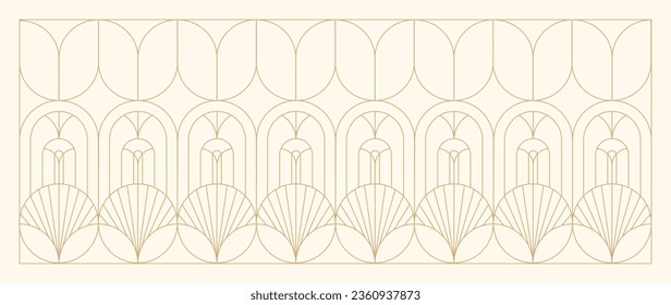 Luxury geometric gold line art and art deco background vector. Abstract geometric frame and elegant art nouveau with delicate. Illustration design for invitation, banner, vip, interior, decoration.