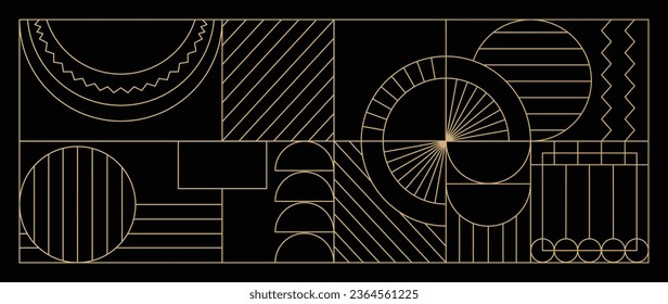 Arte geométrico de lujo de línea dorada y vector art deco fondo. Marco geométrico abstracto y nouveau artístico elegante con delicadeza. Ilustración de diseño para invitación, banner, vip, interior, decoración.