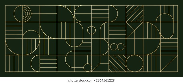 Arte geométrico de lujo de línea dorada y vector art deco fondo. Marco geométrico abstracto y nouveau artístico elegante con delicadeza. Ilustración de diseño para invitación, banner, vip, interior, decoración.