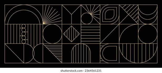 Luxury geometric gold line art and art deco background vector. Abstract geometric frame and elegant art nouveau with delicate. Illustration design for invitation, banner, vip, interior, decoration.