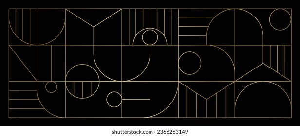 Luxury geometric gold line art and art deco background vector. Abstract geometric frame and elegant art nouveau with delicate. Illustration design for invitation, banner, vip, interior, decoration.