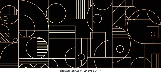 Luxury geometric gold line art and art deco background vector. Abstract geometric frame and elegant art nouveau with delicate. Illustration design for invitation, banner, vip, interior, decoration.