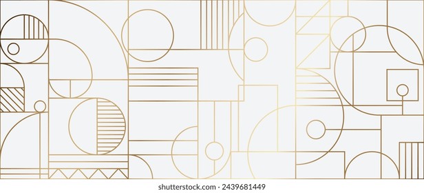 Luxury geometric gold line art and art deco background vector. Abstract geometric frame and elegant art nouveau with delicate. Illustration design for invitation, banner, vip, interior, decoration. Adlı Stok Vektör