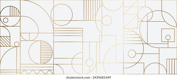 Luxus geometrische Goldlinie Kunst und Art Deco Hintergrund Vektor. Abstrakter geometrischer Rahmen und eleganter Jugendstil mit zartem. Illustrationsdesign für Einladung, Banner, VIP, Interieur, Dekoration. – Stockvektorgrafik