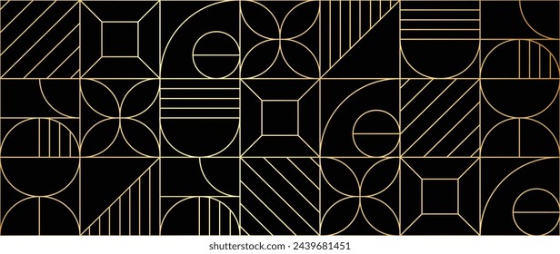 Vector de fondo de arte y art deco de la línea de oro geométrica de lujo. Marco geométrico abstracto y elegante art nouveau con delicado. Diseño de ilustración para invitación, banner, vip, interior, decoración.