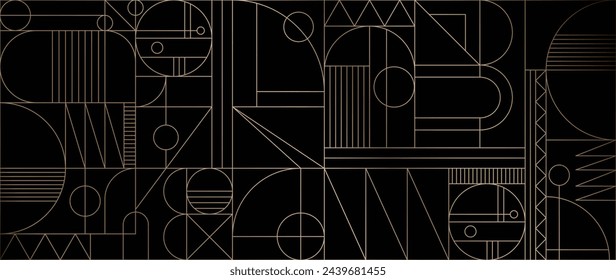 Vector de fondo de arte y art deco de la línea de oro geométrica de lujo. Marco geométrico abstracto y elegante art nouveau con delicado. Diseño de ilustración para invitación, banner, vip, interior, decoración.