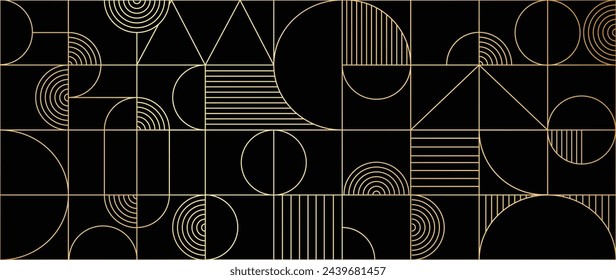 Vector de fondo de arte y art deco de la línea de oro geométrica de lujo. Marco geométrico abstracto y elegante art nouveau con delicado. Diseño de ilustración para invitación, banner, vip, interior, decoración.