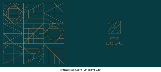 Luxury geometric gold line art and art deco background vector. Abstract geometric banner and elegant art nouveau with delicate. Illustration design for invitation, web banner, vip, decoration. 