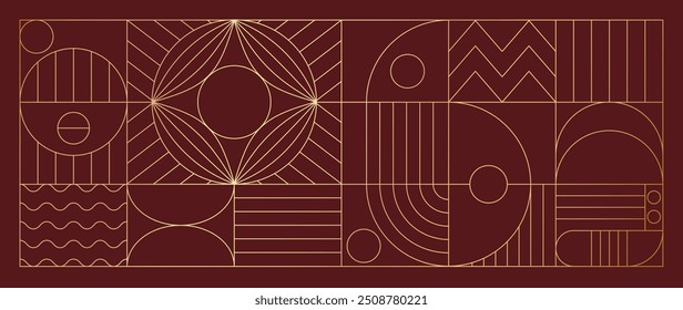 Luxury geometric gold line art and art deco background vector. Abstract geometric frame and elegant art nouveau with delicate. Illustration design for invitation, banner, vip, interior, decoration.