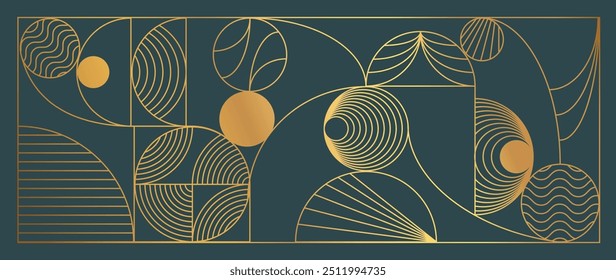 Luxury geometric gold line art and art deco background vector. Abstract geometric frame and elegant art nouveau with delicate. Illustration design for invitation, banner, vip, interior, decoration.