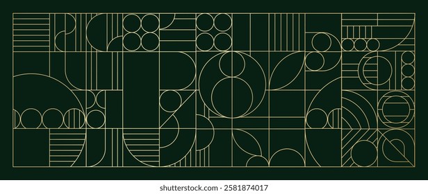 Luxury geometric gold line art and art deco background vector. Abstract geometric frame and elegant art nouveau with delicate. Illustration design for invitation, banner, vip, interior, decoration.