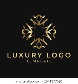 Luxury Geometric Golden Logo Template on Dark Background for Fashion, Law Firm, Jewelry, Entertainment, etc