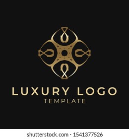 Luxury Geometric Golden Logo Template on Dark Background for Fashion, Law Firm, Jewelry, Entertainment, etc