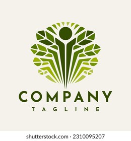 Luxuriöse geometrische Logo-Design-Vorlage für menschliche Blätter. Das Naturlogo der modernen Menschen