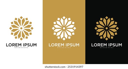 Plantilla geométrica de lujo del diseño del logotipo de la flor de la hoja. Vector de Premium