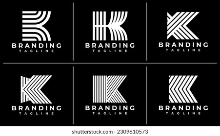 Luxury geometric line initial K logo design bundle. Minimal letter K logo brand.