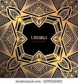 Luxury geometric linear template. Golden vintage frame. Art deco style gold background for banner, poster, cover. Retro line art with glitter, shine. Abstract minimalist gatsby style pattern