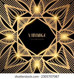 Luxury geometric linear template. Golden vintage frame. Art deco style gold background for banner, poster, cover. Retro line art with glitter, shine. Abstract minimalist gatsby style pattern