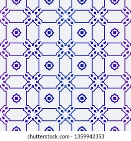 Luxury Geometric Ornament. Seamless Pattern. Color. Vector Illustration. For Wallpaper, Invitation, Holiday Background. Blue purple gradient.