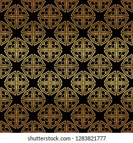 Luxury Geometric Pattern with art deco ornament. Seamless Vector Lines. Golden color on black background.