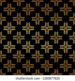 Luxury Geometric Pattern with art deco ornament. Seamless Vector Lines. Golden color on black background.